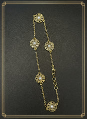 Versace Inspired Bracelet Chain – Gold Plated 925 Silver with Pearl & Greek Design