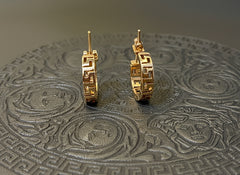 Versace Inspired Greca Hoop Earrings in Rose Gold 925 Silver