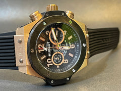 Black Ceramic & Rose Gold Chronograph Quartz Watch with Silicon Strap
