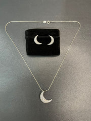 925 Silver Crescent Moon Locket Set with Zircon