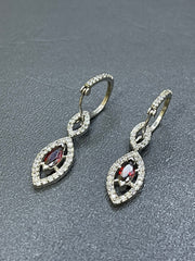 925 Silver Hoop Hanging Earrings with Garnet Color Stone & Zircon