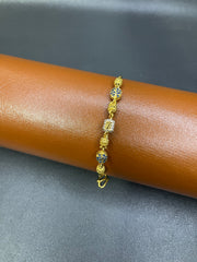 Silver Bracelet – Four Balls, Two Leaf Design with Blue & Zircon Stones and Center Cage Zircon Ball | Time N Treasure