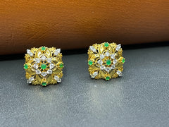 Symmetrical Flower & Leaf Tops – Green Stone & Zirconia | Gold-Plated 925 Silver