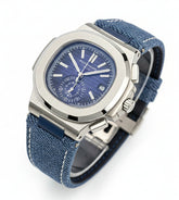 Nautilus Flyback Chronograph Watch – Blue Dial with Denim Strap | Stainless Steel Case