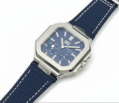 Cubitus Chronograph Watch – Navy Blue Dial with Denim Strap | Stainless Steel Case | Moon Phase & Date