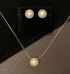 Versace Inspired Pearl Round Locket Set