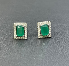 Green Stone with Zircon Frame Locket, Tops & Ring Set in 925 Silver