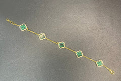 Van Cleef-Inspired Alhambra Green Malachite Bracelet – Gold Plated 925 Silver with Zircon Border