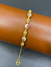 Gold-Plated Silver Bracelet – Floral Leaf & Ball Design with Red, Purple & Zircon Stones | Time N Treasure