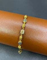 Silver Bracelet – Four Balls, Two Leaf Design with Blue & Zircon Stones and Center Cage Zircon Ball | Time N Treasure