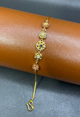 Five-Flower Chain Bracelet – Gold-Plated 925 Silver with Red, Blue & Zircon Stones | Time N Treasure