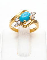 Gold Plated Silver Turquoise Ring with Zirconia Accent | Time N Treasure