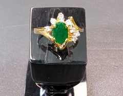 Gold Plated Silver Oval Emerald & Zirconia Halo Bypass Ring