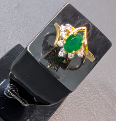 Gold Plated Silver Oval Emerald & Zirconia Halo Bypass Ring
