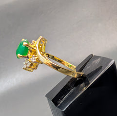 Gold Plated Silver Oval Emerald & Zirconia Halo Bypass Ring