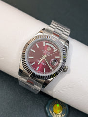 Stainless Steel Midnight Cherry Day-Date Custom Watch | Time N Treasure
