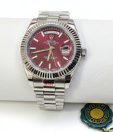 Stainless Steel Midnight Cherry Day-Date Custom Watch | Time N Treasure