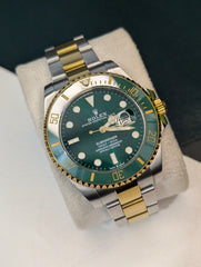 Two-Tone Gold & Silver Emerald Diver Custom Watch – Green Dial | Time N Treasure