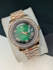 Day-Date Rose Gold with Green Dial & Stone Bezel