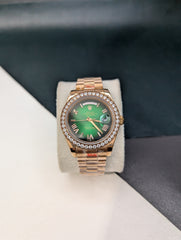 Day-Date Rose Gold with Green Dial & Stone Bezel