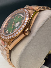Day-Date Rose Gold with Green Dial & Stone Bezel