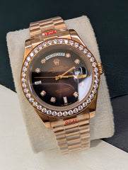 Day-Date Rose Gold with Coffee Dial & Stone Bezel