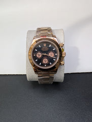 Rose Gold Sports Chronograph Custom Watch – Black Dial with Rose Gold Sub-Dials | Time N Treasure