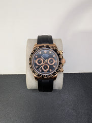 Rose Gold Sports Chronograph Custom Watch – Black Ceramic Bezel & Rubber Strap | Time N Treasure