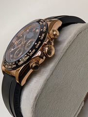 Rose Gold Sports Chronograph Custom Watch – Black Ceramic Bezel & Rubber Strap | Time N Treasure