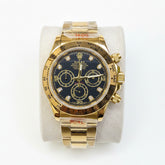 Yellow Gold Sports Chronograph Custom Watch – Black Dial with Crystals | Time N Treasure