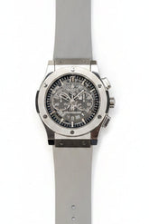 Silver Quartz Chronograph Watch – Grey Skeleton Dial & Rubber Strap | Time N Treasure
