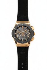 Rose Gold Skeleton Chronograph Custom Watch – Black Bezel & Rubber Strap | Time N Treasure