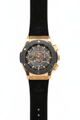 Rose Gold Skeleton Chronograph Custom Watch – Black Bezel & Rubber Strap | Time N Treasure