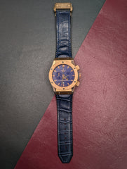 Rose Gold Quartz Chronograph Watch – Blue Dial & Alligator Strap | Time N Treasure