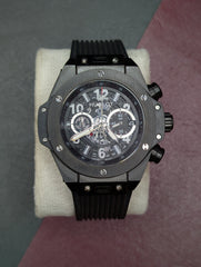 Black Quartz Chronograph Watch – Skeleton Dial Rubber Strap | Time N Treasure