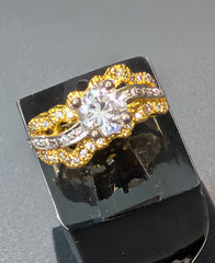 Two-Tone Woven Zirconia Statement Ring – Silver & Gold Plated | Time N Treasure