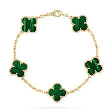 Van Cleef Inspired Alhambra Green Malachite Gold Plated 925 silver Bracelet