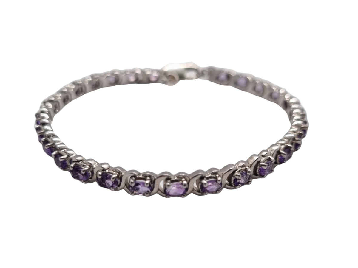Silver Bracelet With Amethyst Color Stone