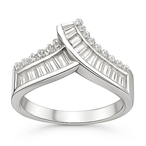 925 Silver Crown-Style Ring with Brackets & Round Zircon