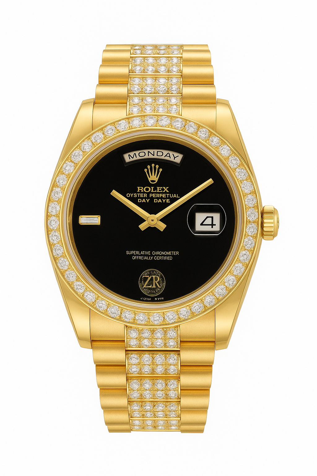 Day-Date Black Dial with Iced Out Bezel & Iced Out Chain