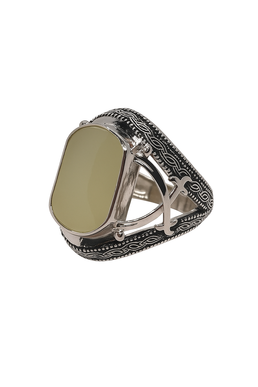 Men’s Ring with White Aqeeq and 2 Shamshir Design