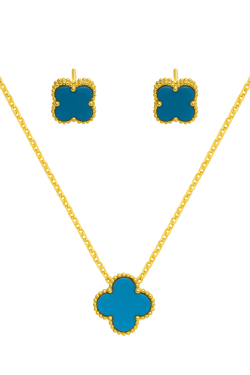 Van Cleef Inspired Turquoise Locket Tops Set with Chain