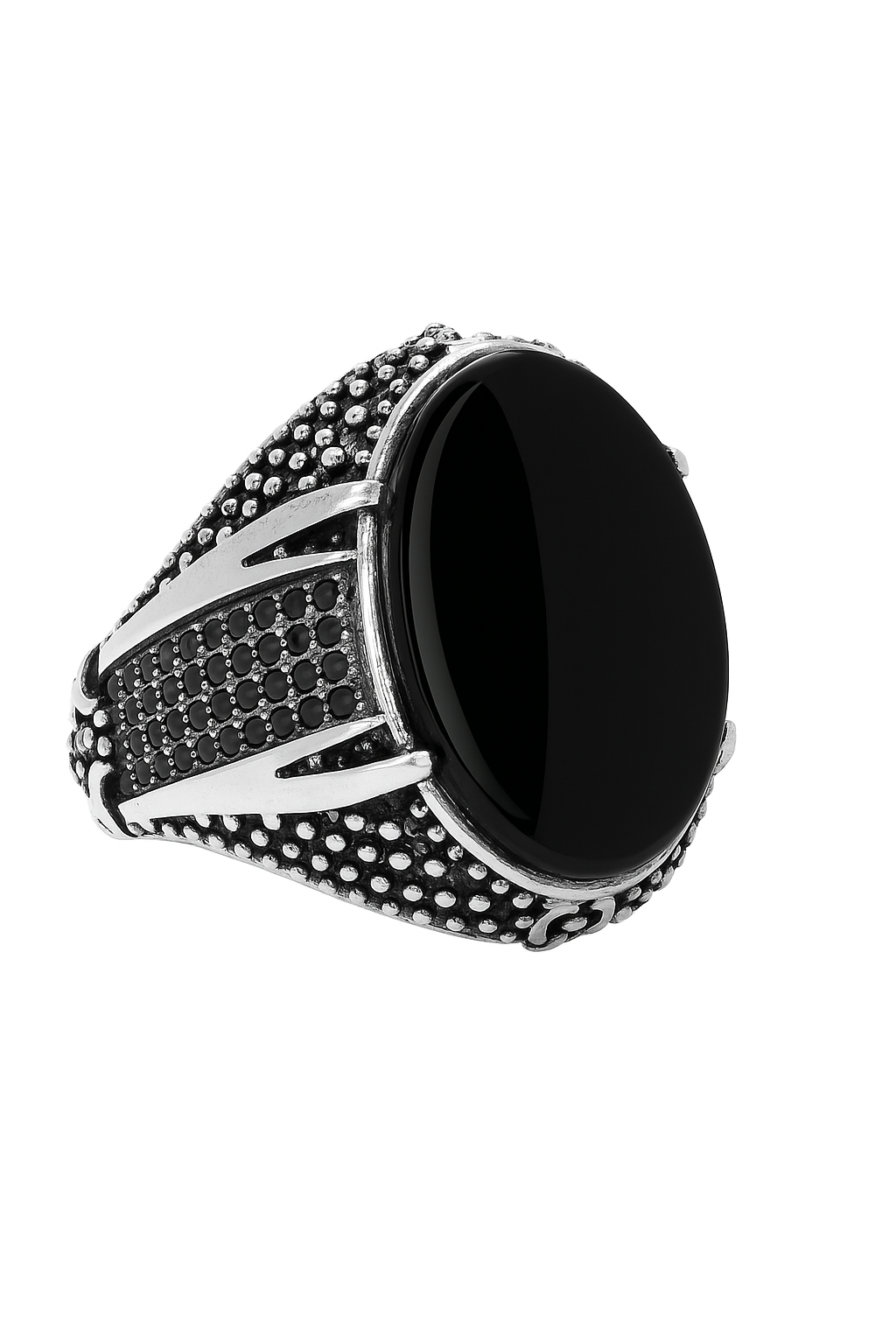 Black Aqeeq Men’s Ring with Black Zircon