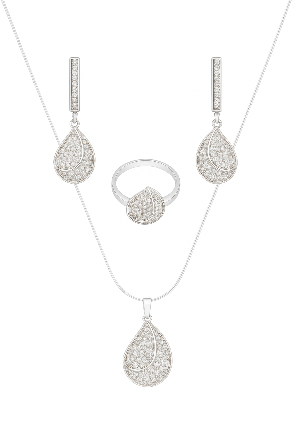 925 Silver Teardrop Locket Set with Matching Ring in Zircon