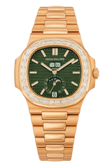 Patek Philippe Nautilus Inspired Rose Gold Green Dial with Stone Bracket Bezel