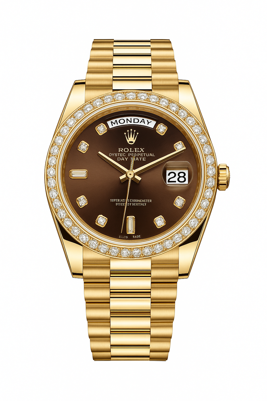 Day-Date Rose Gold with Coffee Dial & Stone Bezel