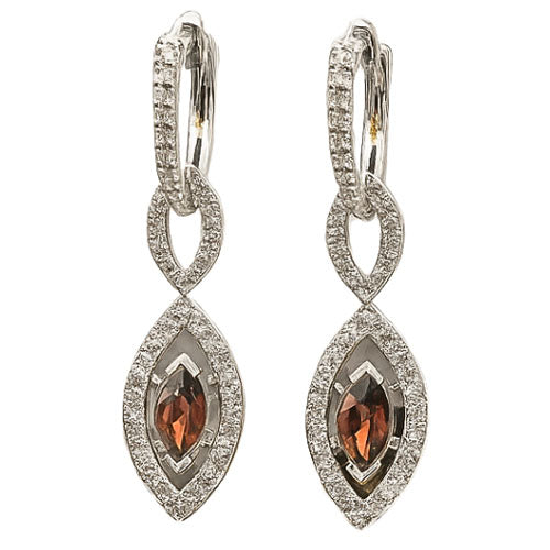 925 Silver Hoop Hanging Earrings with Garnet Color Stone & Zircon