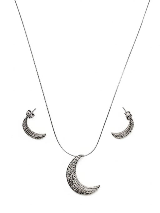 925 Silver Crescent Moon Locket Set with Zircon