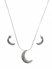 925 Silver Crescent Moon Locket Set with Zircon