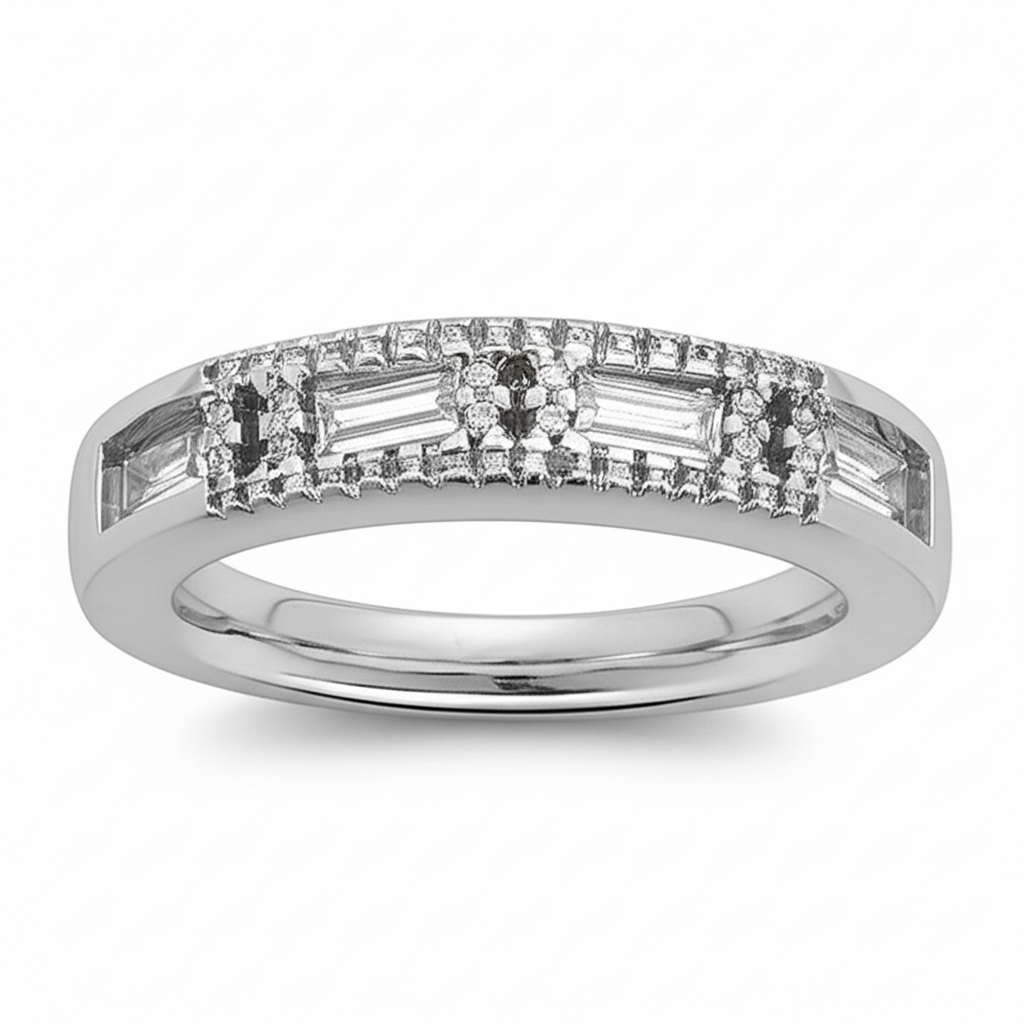 925 Silver Band with Zircon and Bracket Design